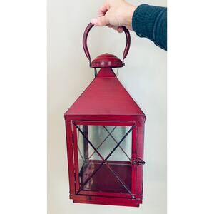 Pier One Imports Bennett Red Handpainted Metal/Glass Lantern